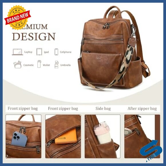 Large Vegan Leather Backpack Purse with Multiple Pockets for Work Travel main image 2